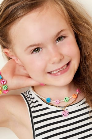 Kids - Smiley necklace Pink & Gold Color Stainless Steel h5 Picture3